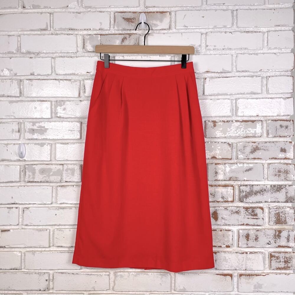 Vintage 80s Bold Red Sag Harbor Tapered Waist Knee Length Pencil Skirt Size 10